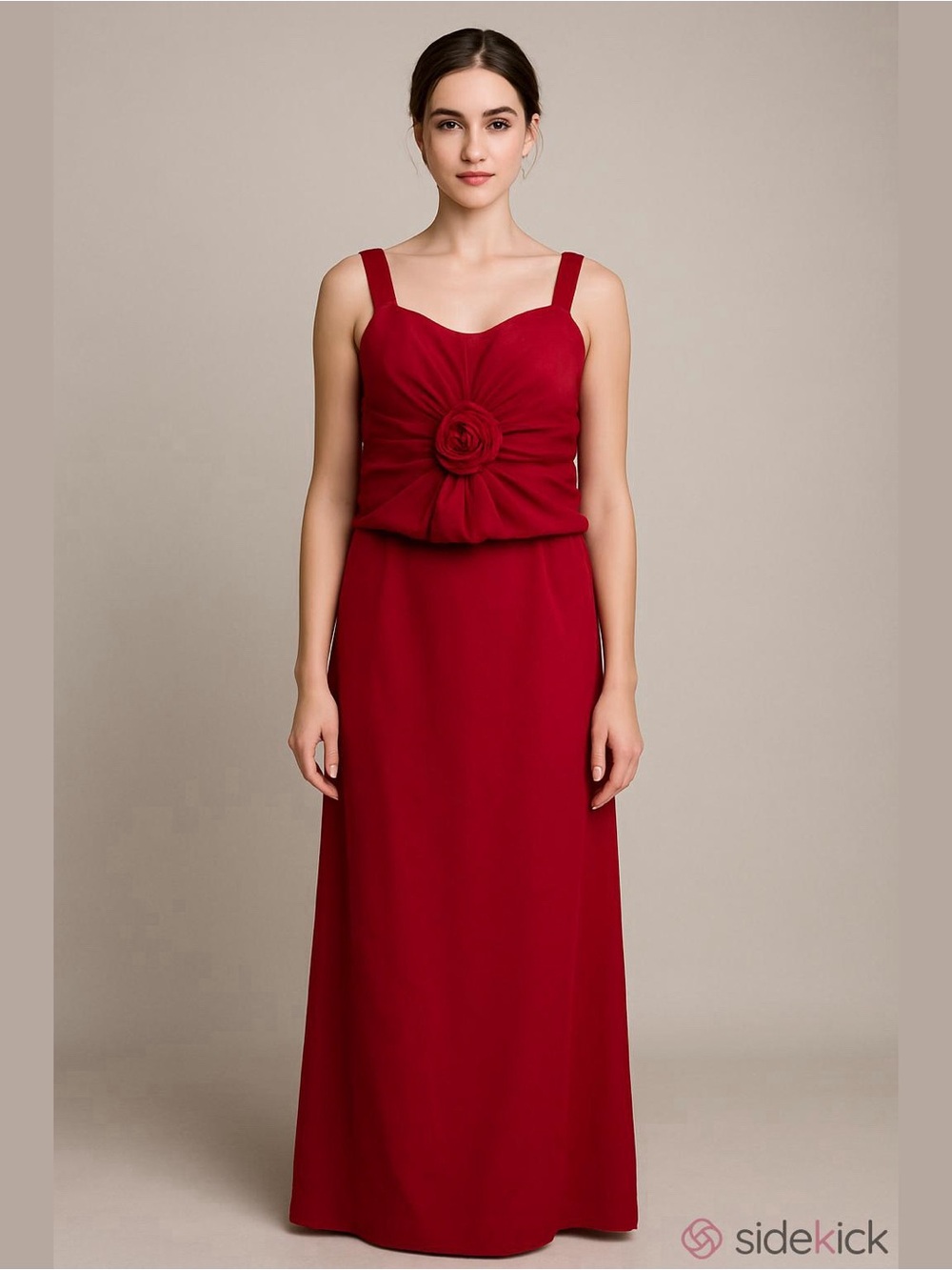 Mac Duggal Red Dress With Cropped Jacket  Size 6 W/ Detailed Embroidered Roses